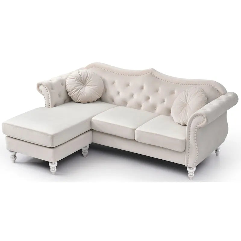 Hollywood-fluwelen bank met omkeerbare chaise longue
