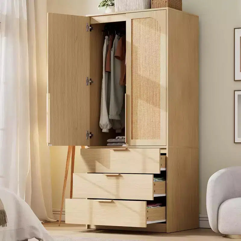 Armoire à 2 portes avec 3 tiroirs et tringle