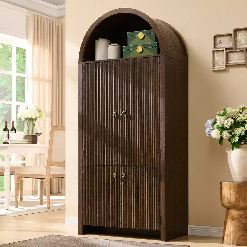 Dispensa da cucina alta 71 con arco, mobile contenitore moderno con 3 ripiani regolabili e 6 ripiani nelle ante, per cucina e soggiorno