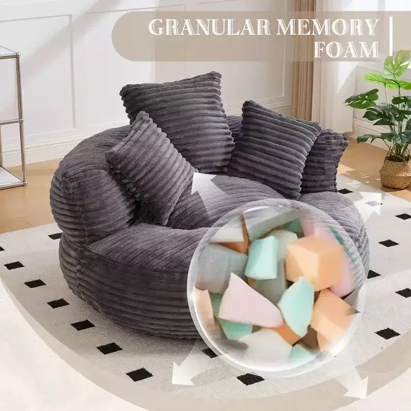 Sitzsacksofa für Erwachsene und Kinder, übergroßer Cord-Sitzsack mit 3 Kissen und Armlehnen für Wohnzimmer und Schlafzimmer - ModernLuxe