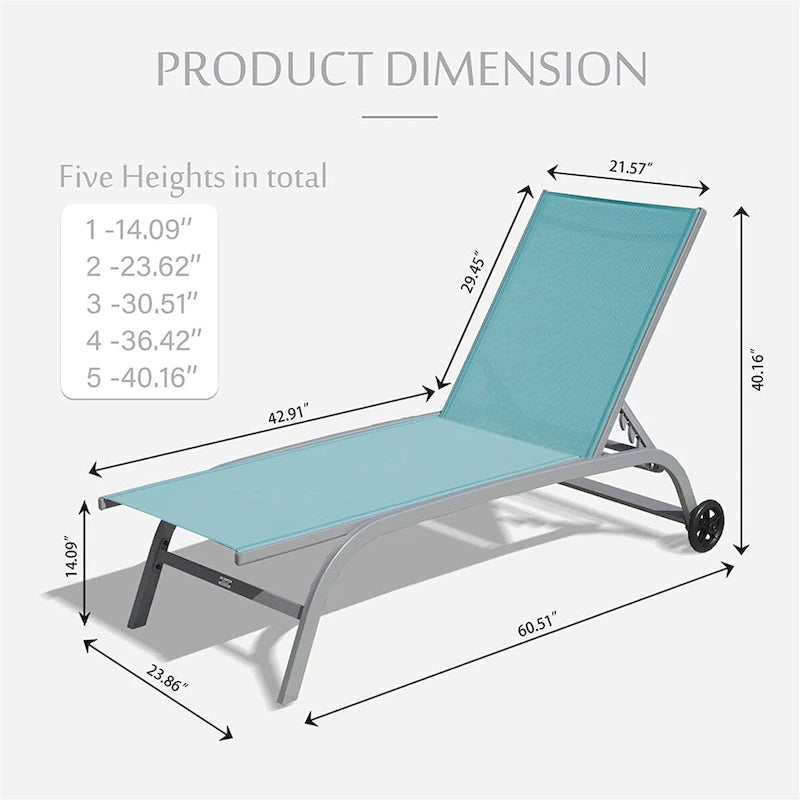 Set aus 2 Chaiselongues, Liegestühle mit Rollen und 5 verstellbaren Positionen, Poolliegen (2 Liegestühle)