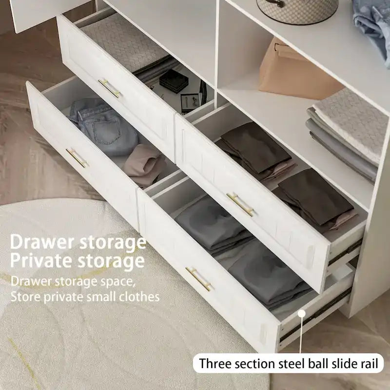 Kleiderschrank mit Kleiderstange und 4 Schubladen, viel Stauraum
