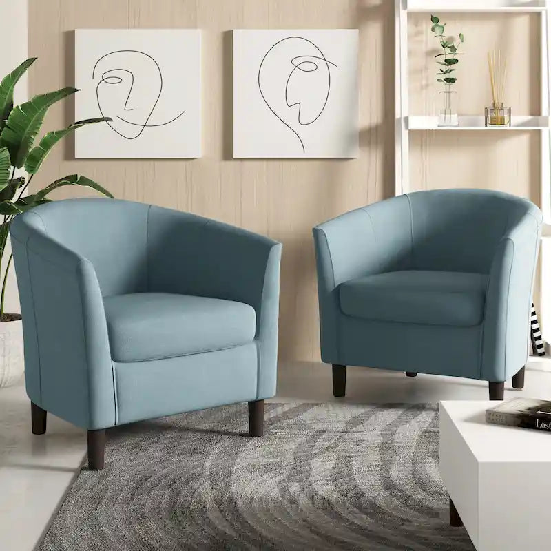 Lot de 2 fauteuils d’appoint modernes en lin, forme tonneau, fauteuils club