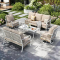 Captiva Designs 5-teiliges extra großes Outdoor-Lounge-Set aus Metall und Rattan mit Drehstühlen mit Gitterlehne und Zweisitzer