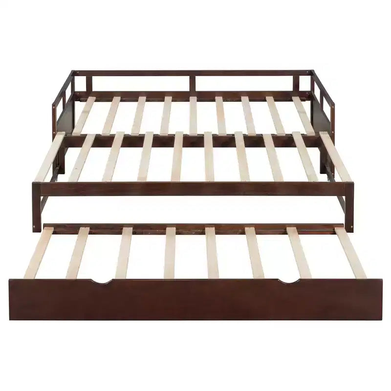 Okak Tagesbett in Einzelbettgröße mit ausziehbarem Design, Gästebett-Auszug/Schubladen und Sicherheitsgittern, Massivholz-Bettgestell für Jugendliche und Erwachsene