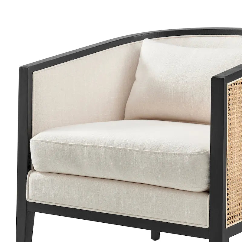 Tillman linnen fauteuil met rotan