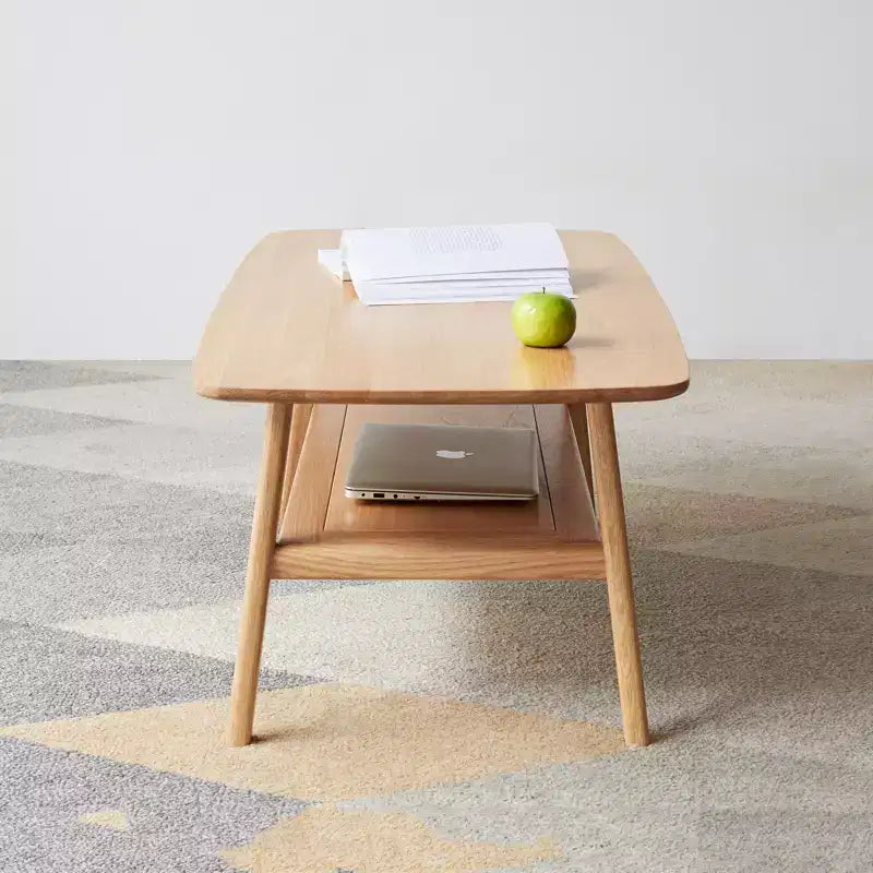 GDFStudio Wright moderne rechthoekige salontafel van massief eikenhout met opbergplank