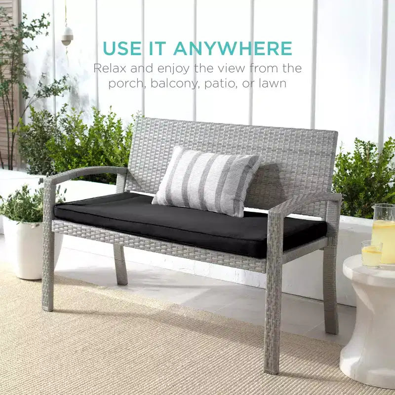 Best Choice Products Outdoor-Gartenbank aus Korbgeflecht für 2 Personen, Garten- und Terrassenmöbel mit einer Tragkraft von 700lb, Kissen
