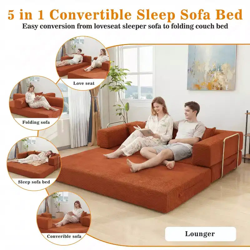 Dyonery 78 Klappsofabett, umwandelbares Cordsofa, Kingsize-Bodenschlafsofa, 4-in-1-DIY-Kombination, modulares Schlafsofa zum Ausklappen, bequemes Sofa.