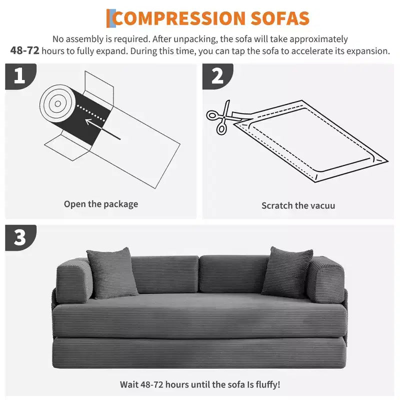 Modernes 79-Futon-Schlafsofa aus Cord für kleine Räume, 5-in-1-Couch mit abnehmbaren Armlehnen und Kissen
