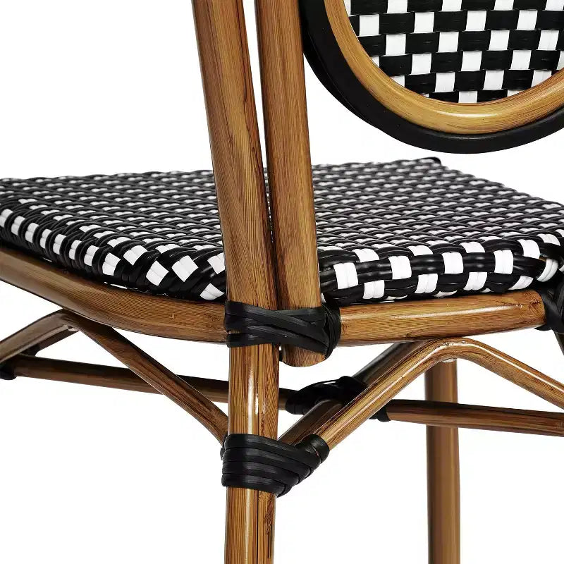 Flash Furniture Lourdes Bistro-Stapelstuhl im Thonet-Stil für den gewerblichen Innen- und Außenbereich, PE-Rattan und Aluminiumgestell