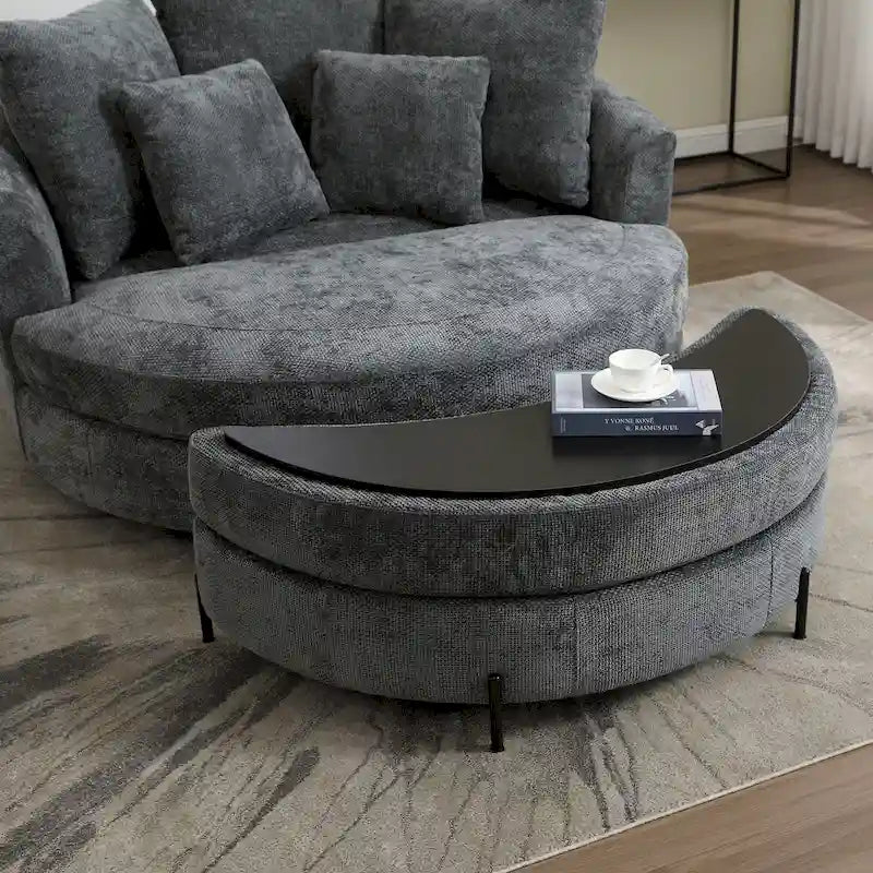 Fauteuil canapé moderne rond de style tonneau avec 5 coussins et pouf en option