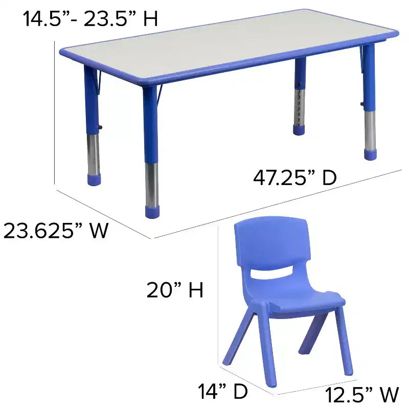 Ensemble table d’activités rectangulaire réglable en hauteur en plastique Emma and Oliver, 23.625W x 47.25L, avec 6 chaises