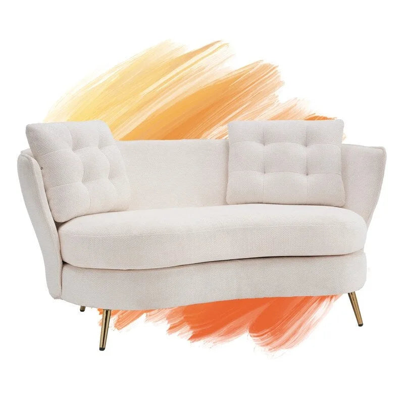 Gepolstertes Sofa mit goldfarbenen Metallbeinen, Club-Zweisitzer für Wohn- und Lesezimmer, Schlafzimmer, Apartment, kleine Räume und Wohnheime