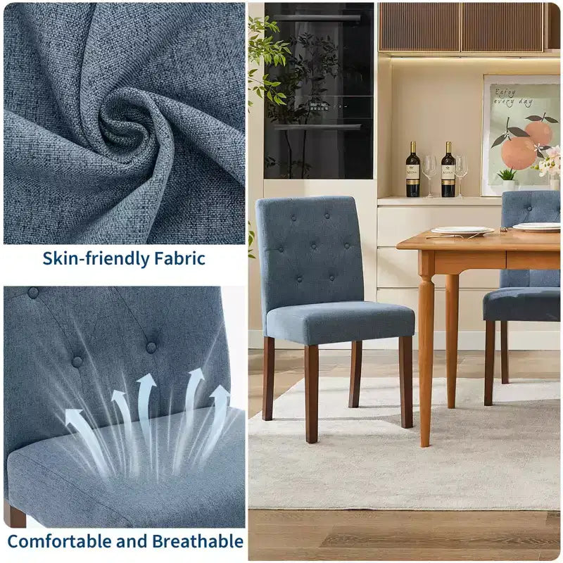 Esszimmerstühle im Parsons-Stil mit Knopfheftung, 6er- / 4er-Set - gepolsterte Küchenstühle aus Stoff mit Holzbeinen und gepolsterten Sitzflächen - Möbel für Wohnzimmer und Küche