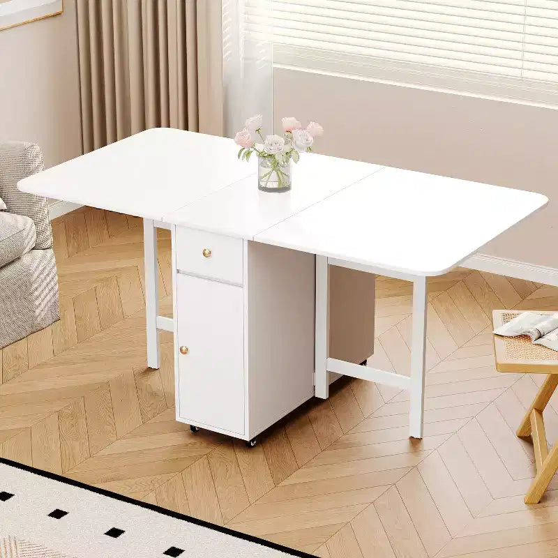 ATJafurn Tavolo da pranzo pieghevole da 59 con ribalte per spazi ridotti, tavolo rettangolare allungabile in legno per cucina, con ruote e contenitore