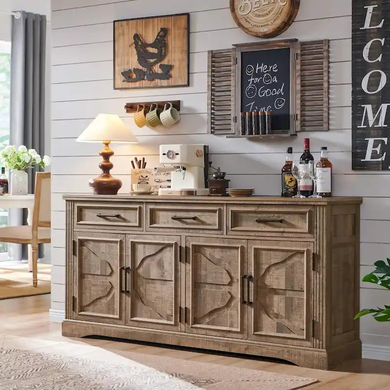 Credenza a buffet in stile rustico, mobile per angolo caffè o bar per vini per sala da pranzo - N/A