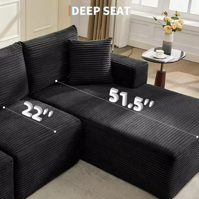 108 Modernes 3-Sitzer-Sofa, gepolstertes Sofa in L-Form mit Kissen, Sofa mit tiefer Sitzfläche, keine Montage erforderlich