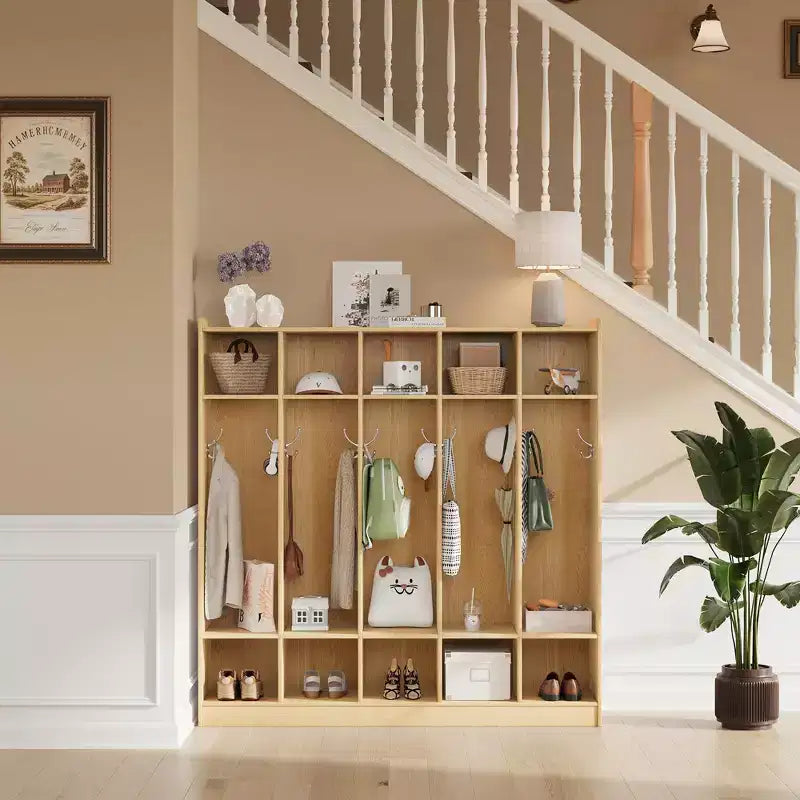 Vestiaire scolaire à 5 sections avec 10 casiers, meuble de rangement avec 10 crochets pour la maison, l’école, la crèche et la maternelle