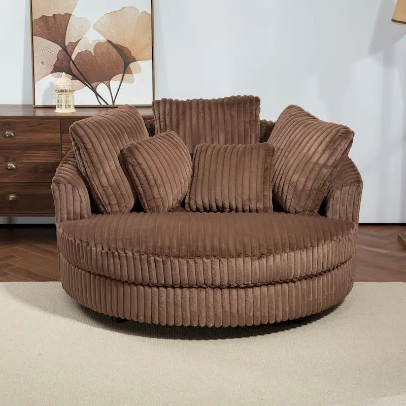 Fauteuil canapé moderne rond de style tonneau avec 5 coussins et pouf en option