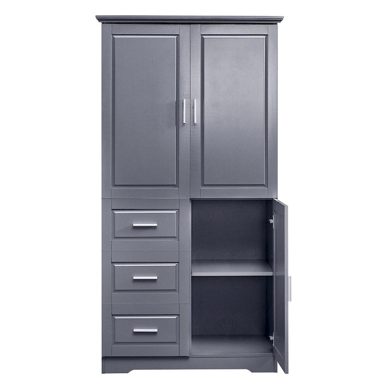 Armoire de rangement haute et large avec portes pour salle de bains, trois tiroirs