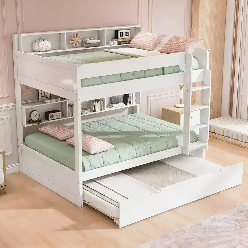 Luxystar modern stapelbed met twee tweepersoonsbedden, planken en onderschuifbed
