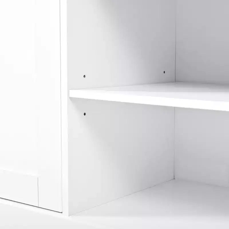 Whisen 91 Medienkonsole, geschwungene Entertainment-Center-Wandeinheit, TV-Schrank im Landhausstil mit Bücherregal in Holzoptik für Fernseher bis zu 70