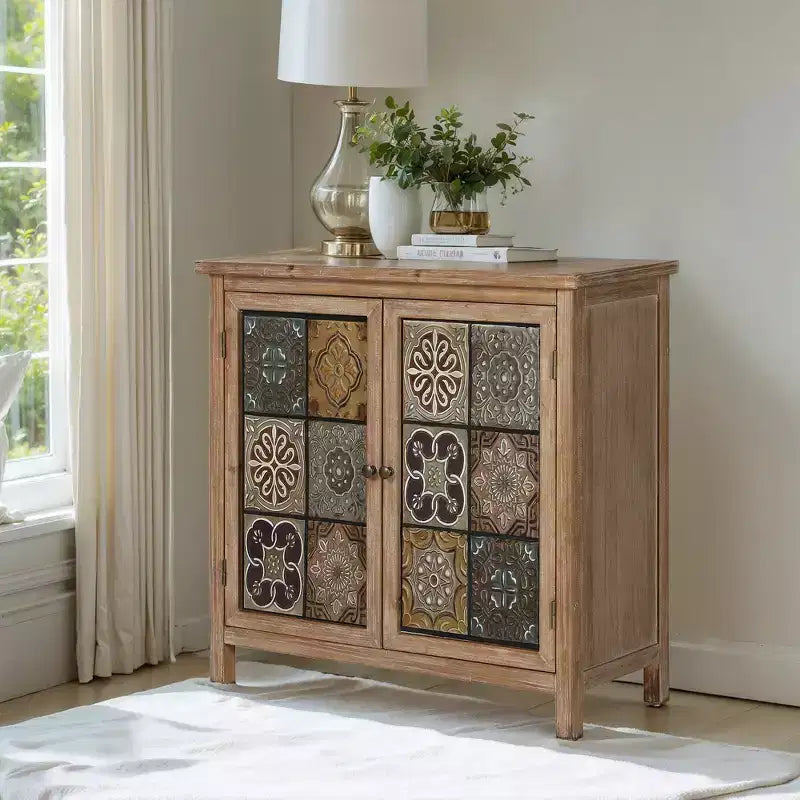 Captiva Designs accent-opbergkast met 2 deuren en verweerd ruitpatroon voor de hal en woonkamer