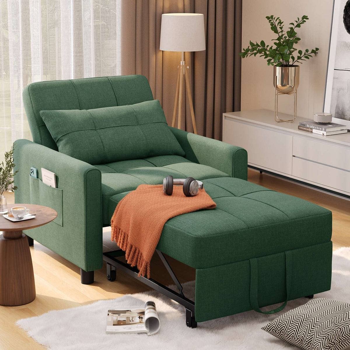 Canapé-lit convertible 3 en 1 avec réglage ajustable, fauteuil-canapé avec lit escamotable, lit pliant convertible pour le salon