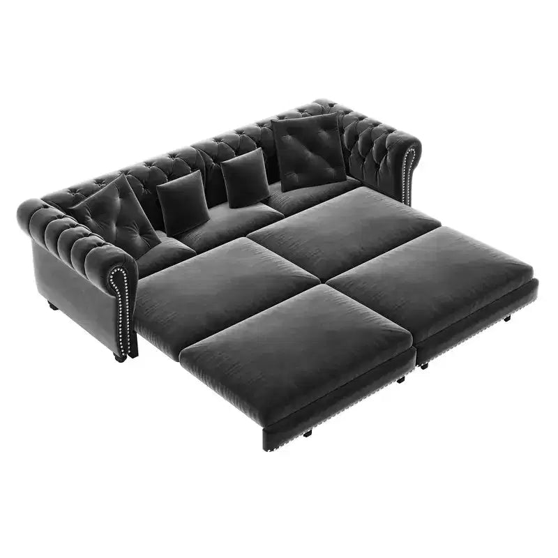Whisen Schlafsofa aus Samt, 3-in-1, King Size, ausziehbar und umwandelbar, mit beweglichem Ottomanen, gestepptes Design
