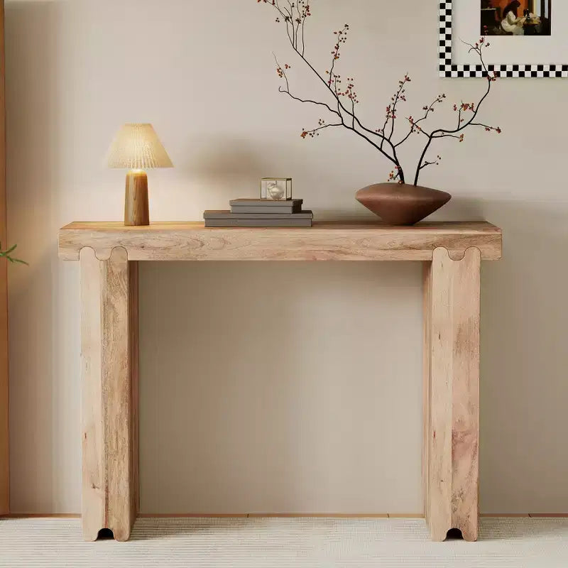 Consolle e tavolino da ingresso Whisen in legno di mango, stile rustico minimalista, con piano spesso