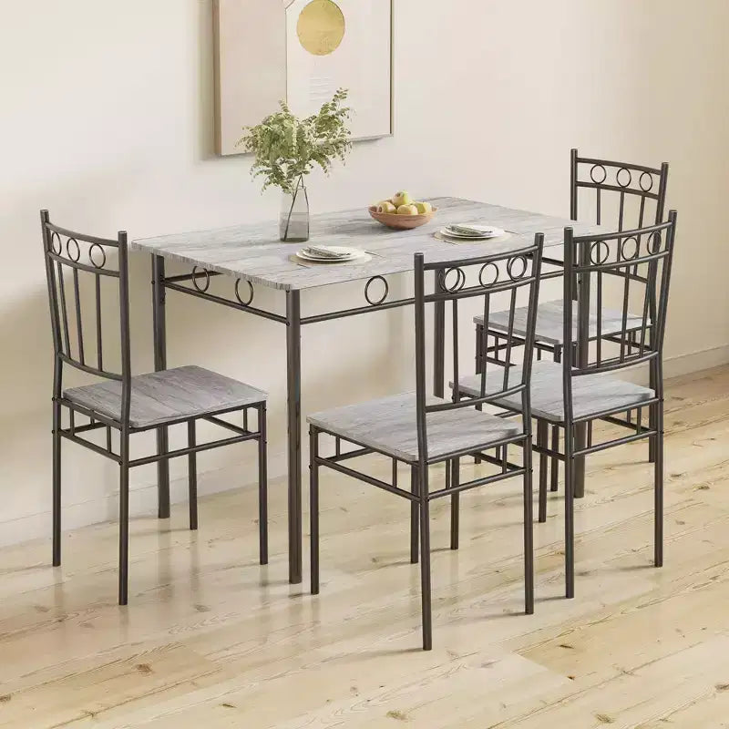 Dyonery rechthoekige eettafelset voor 4 personen, 5-delige keukentafelset met 4 stoelen, eettafelset, ruimtebesparende keukentafelset voor kleine ruimtes