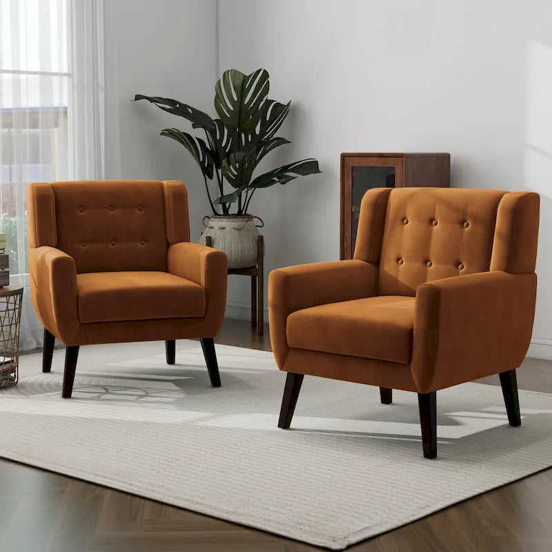 Set van 2 fluwelen fauteuils met armleuningen voor de woonkamer