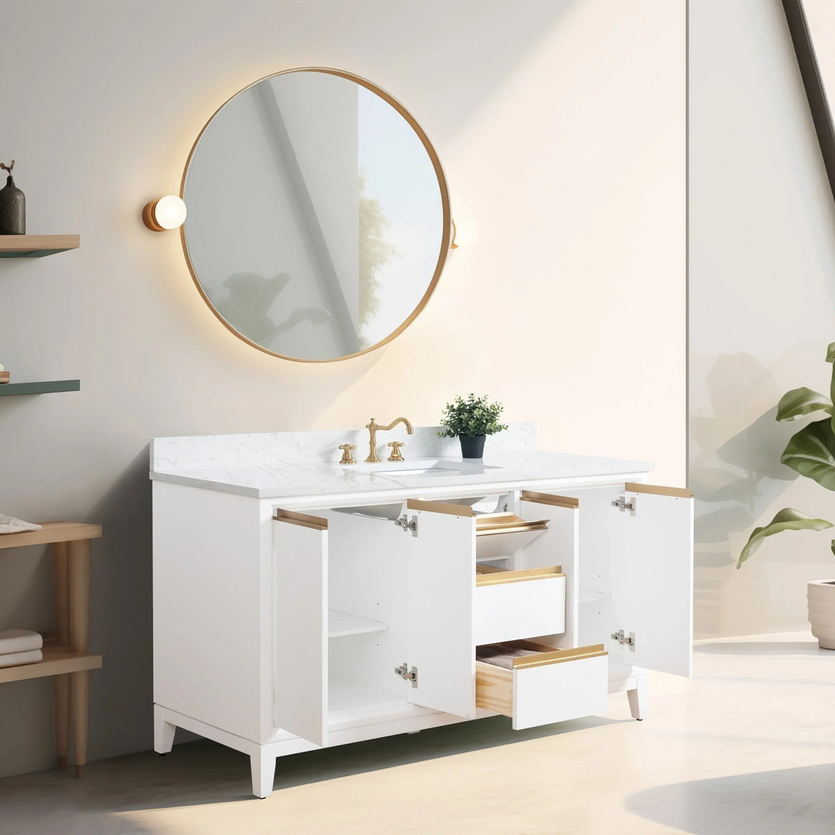 Vanity Art Bathroom Vanity with Ceramic Sink and Engineered Marble Top