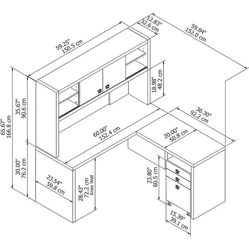 Bureau d’angle L Echo avec rehausse et tiroirs