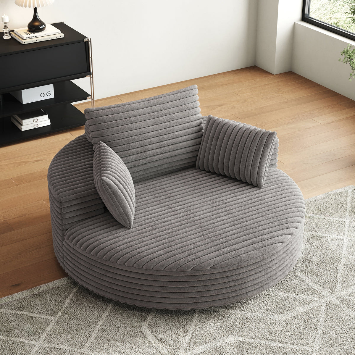 Einzelsessel mit Cord-Chenille-Bezug und Schaumstoffpolsterung, drehbar
