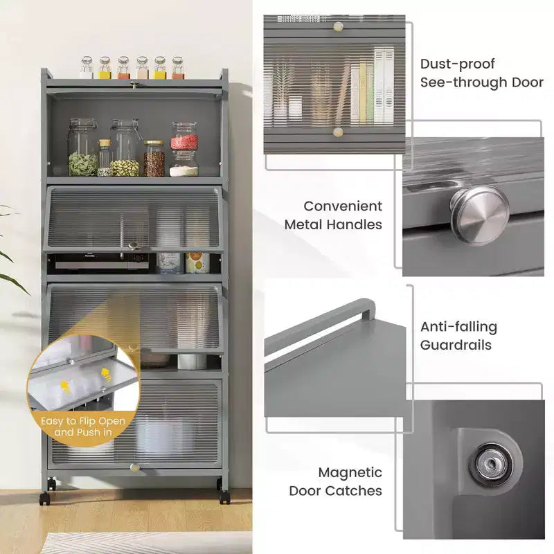 Étagère de cuisine Costway à 5 niveaux avec placard de rangement, support mobile pour micro-ondes et portes relevables, blanc/noir/gris/vert