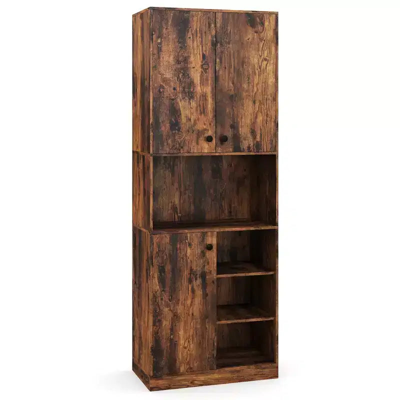 Costway Küchenschrank mit Vorratsaufbewahrung, 65.5 hoch, moderner Buffetschrank mit Mikrowellenständer, Braun/Weiß