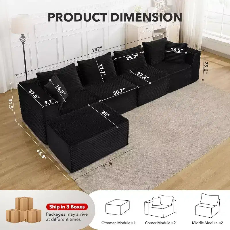 Canapé modulaire nuage de 107/ 137, canapé profond sans structure, canapé convertible confortable pour le sol avec poufs et mousse à mémoire de forme