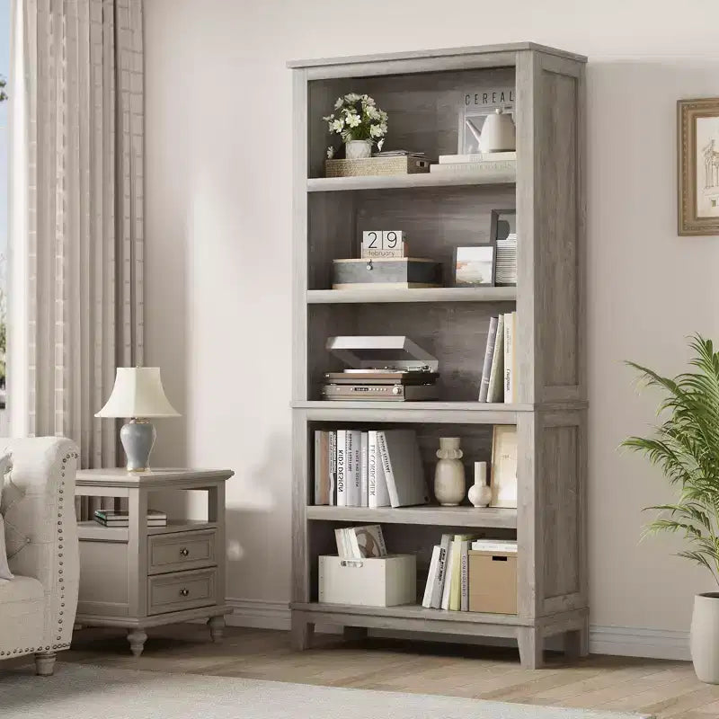 GustoWave 71 Zoll hohes Bücherregal mit verstellbaren Regalböden, 31.5 Zoll breit, Holzregal mit 5 Ebenen im Farmhouse-Stil, Vintage-Bücherregal