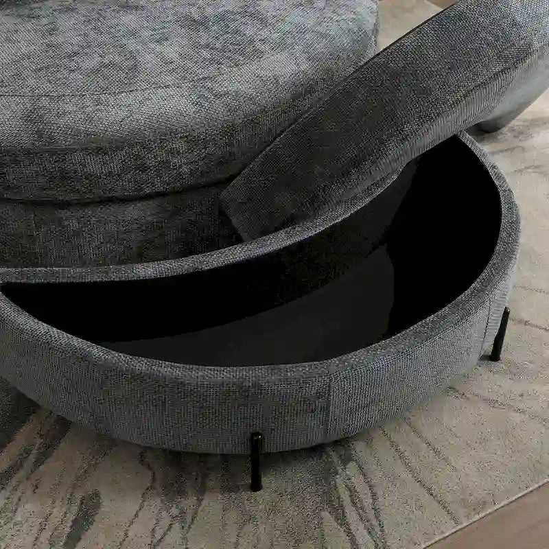Fauteuil canapé moderne rond de style tonneau avec 5 coussins et pouf en option