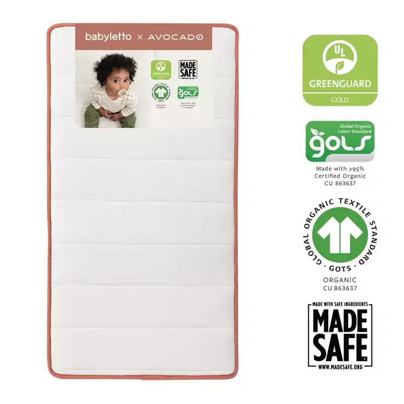 Matelas de lit de bébé biologique Babyletto x Avocado, 2 étapes et 100 % non toxique - Blanc