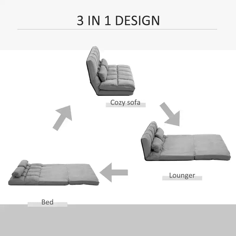 Fauteuil convertible de sol, canapé-lit pliant, chaise longue d'appoint avec 2 oreillers, dossier et appuie-tête réglables, 51.25 L