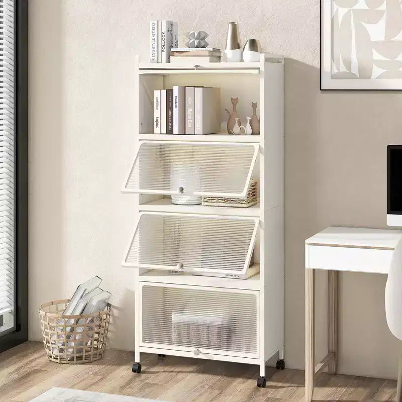 Étagère de cuisine Costway à 5 niveaux avec placard de rangement, support mobile pour micro-ondes et portes relevables, blanc/noir/gris/vert