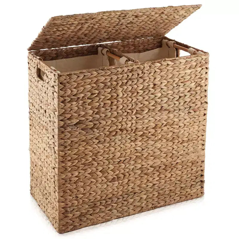 Panier à linge Casafield à 2 compartiments avec couvercle et sacs doublure amovibles, panier de tri tressé en jacinthe d’eau pour vêtements