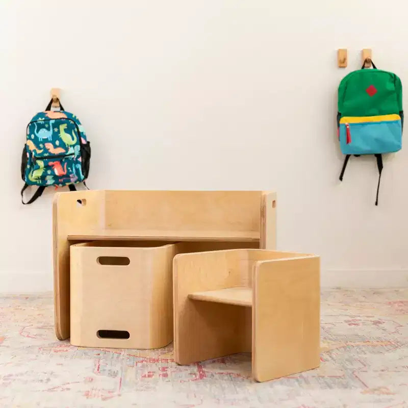 ECR4Kids Premium-Tisch- und Stuhlset aus gebogenem Holz, Kindermöbel, Natur, 3-teilig