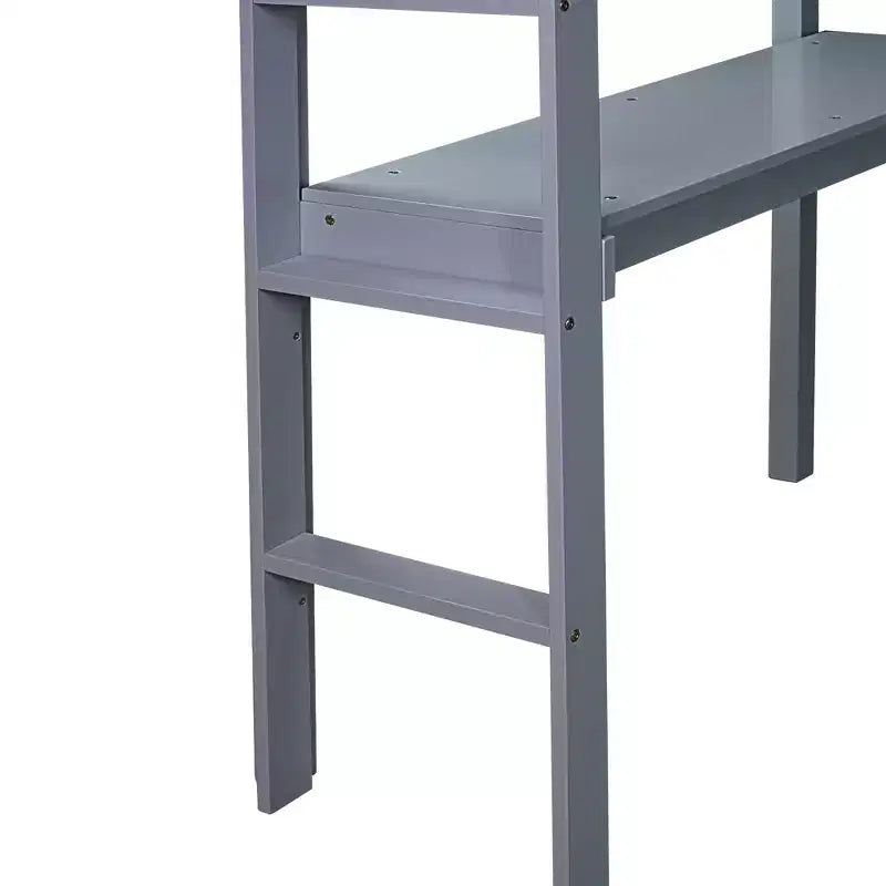 Lit mezzanine minimaliste Okak avec échelle, lit mezzanine pour lit simple en bois d’hévéa avec garde-corps de sécurité et bureau intégré, cadre de lit pour enfants et adolescents
