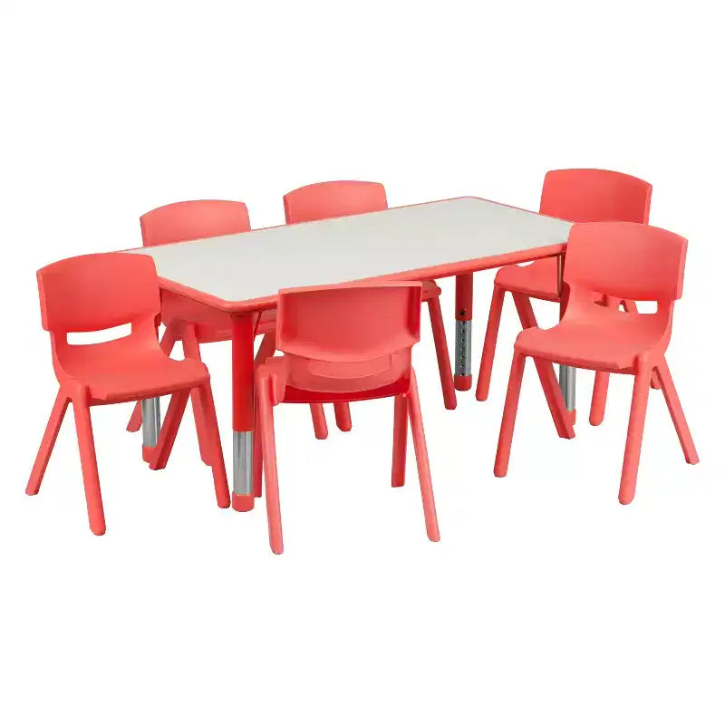 Ensemble table d’activités rectangulaire réglable en hauteur en plastique Emma and Oliver, 23.625W x 47.25L, avec 6 chaises
