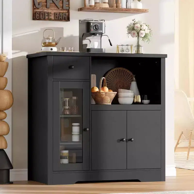 Küchen-Mikrowellenschrank mit Stauraum, 3 Türen, 1 Schublade und verstellbaren Einlegeböden, Vorratsschrank