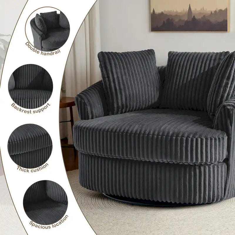 Set da 2 poltrone girevoli a botte oversize da 43 W in morbido velluto a coste con cuscini